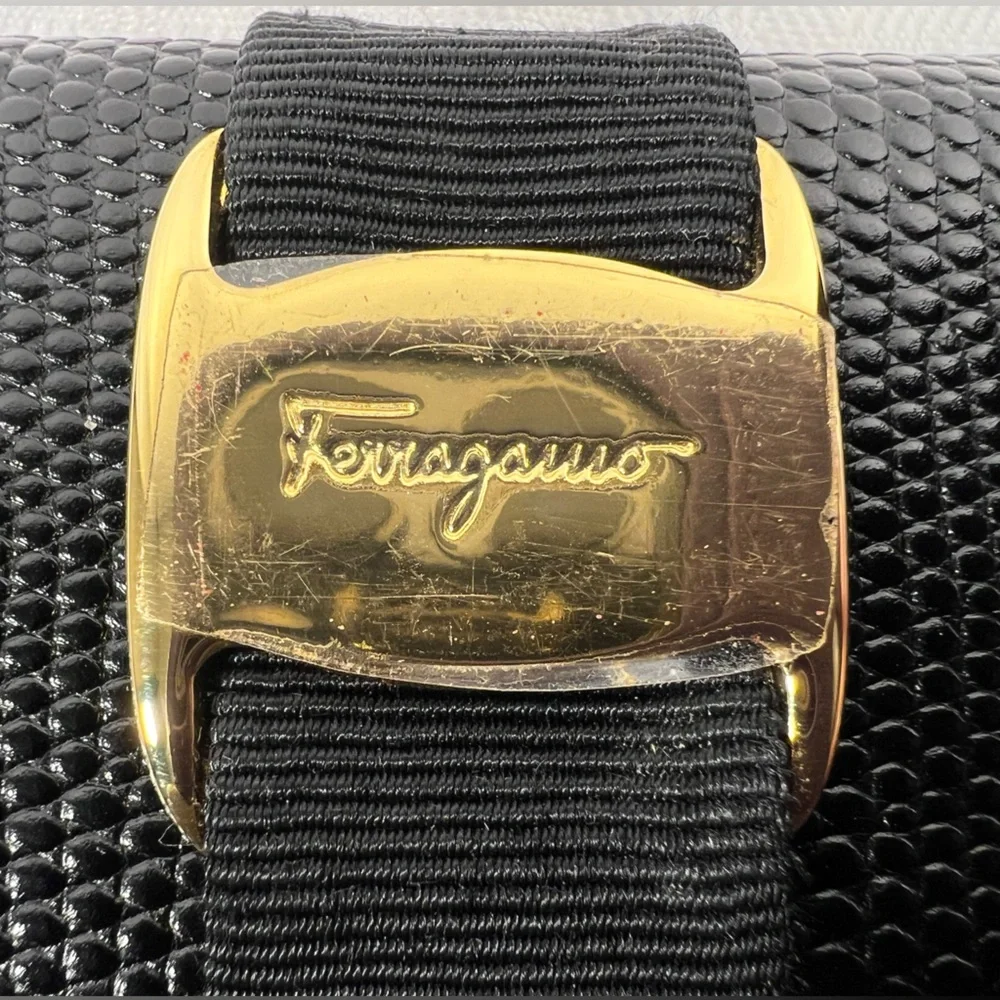Salvatore Ferragamo Vara Black Lizard Embossed Leather Key Case